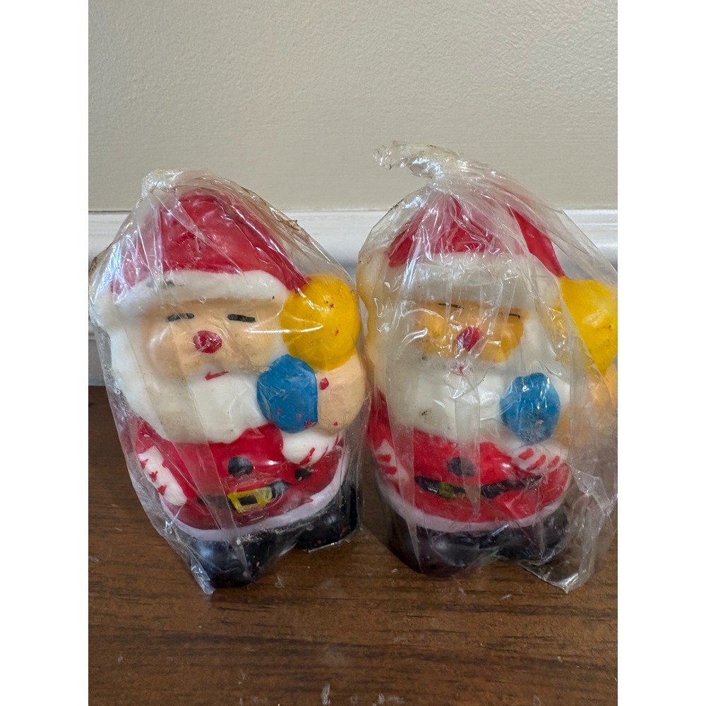 Vintage Santa Claus Wax Candles Set of 2 Made in Hong Kong Christmas Decor